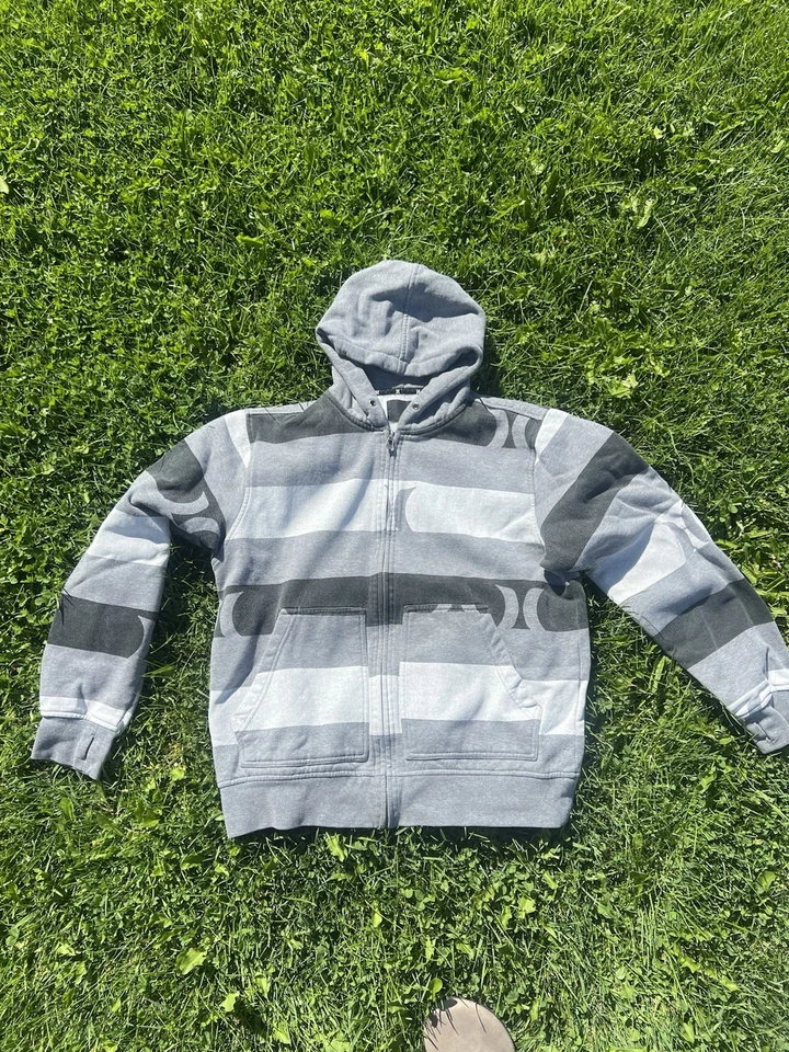 Sudadera con Capucha Hurley Vintage Años 90/Y2k a Cuadros Cremallera Talla M Grunge Skate Suéter Foto 1 de 3