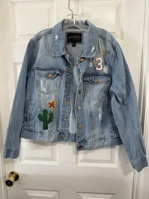 Jaqueta jeans Forever 21+ feminina júnior plus size 2X deserto boho enfeitada - Imagem 1 de 4
