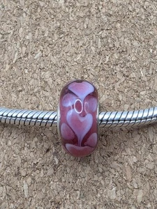 Autentico Charm Europeo Rosa Viola Cuori Vetro di Murano Perla Argento Sterling - Foto 1 di 3