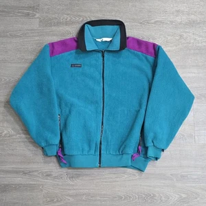Chaqueta polar Columbia vintage años 90 cremallera completa verde azulado púrpura cuello tejido para mujer grande - Imagen 1 de 5