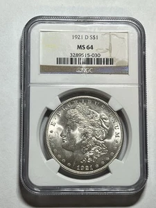 1921-D Morgan Silver Dollar NGC MS64 Blast White Nice Strike - Picture 1 of 4
