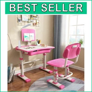 Height Adjustable Kids Desk and Chair Set with LED Lamp - Ergonomic Pink Design - Picture 1 of 10