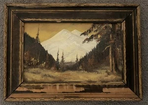 "Antigua pintura al óleo americana del siglo XIX paisaje montaña original pequeña 14"" X 10""" - Imagen 1 de 11