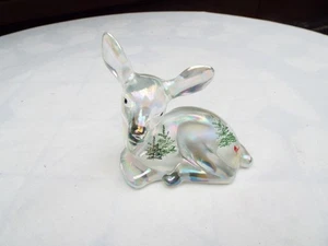 Fenton Clear Opalescent Deer, HP Pine Trees, Bird, Snow - Bild 1 von 5