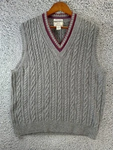 Jos A Bank Sweater Vest Men L Gray Italian Merino Wool Blend Knit Preppy Grandpa - Picture 1 of 7