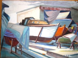Kurt Lewy 1898-1963 (zugeschr.) / Öl auf Platte "Hafen (wohl Nieuwpoort)" 1958 - Bild 1 von 1