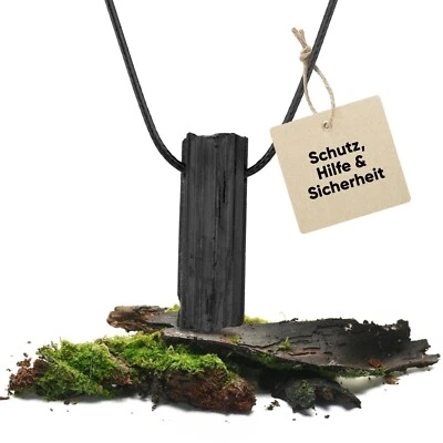 PURAJA Schwarzer Turmalin Anhänger Rohstein | Turmalin Heilstein Kette: Schörl - Bild 1 von 4