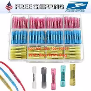 400-50PCS Heat Shrink Butt Wire Splice Connectors Crimp Terminals Kit 26-10AWG - Picture 1 of 31