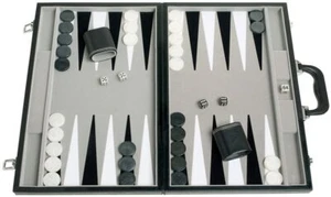Free Shipping! Open Box - 21" Leatherette Backgammon Set - Grey Velvet Field - Picture 1 of 6
