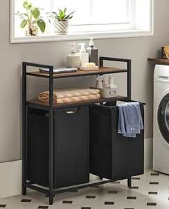 VASAGLE Wäschekorb 2 Fächer 2 Ablagen einfach abnehmbar 2 x 46 L HLB211B01 - Bild 1 von 9