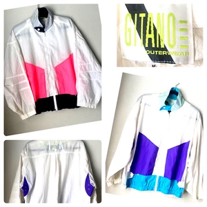 Lot 2 Vtg Gitano 80s Colorblock Windbreaker Jacket M Twins Pink Blue Black White - Picture 1 of 24