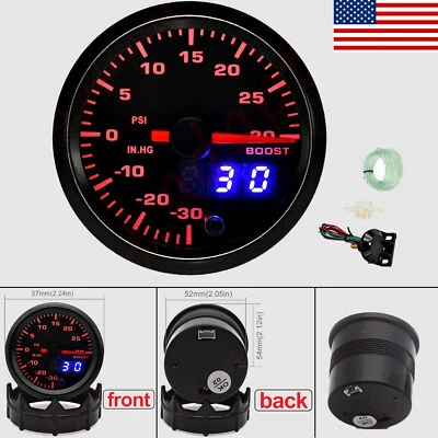 2" 52mm 7 Color PSI Turbo Boost Gauge+Sensor Analog/Digital Dual Display Auto M - Image 1 of 4