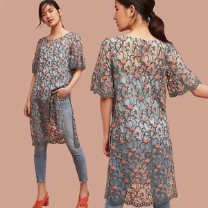 Anthropologie NWT Moulinette Soeurs Floral Embroidered Mesh Tunic Size XS - Picture 1 of 12