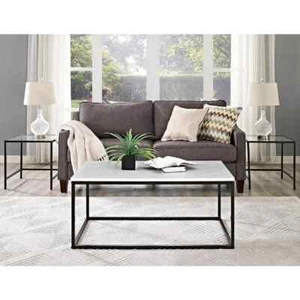 42 in. White/Black Rectangle MDF Wood Top Coffee Table - Picture 1 of 6