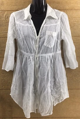 Camisa Decree Mujer Talla Grande Blanca Blusa Transparente Top Botón Informal Algodón Foto 1 de 4