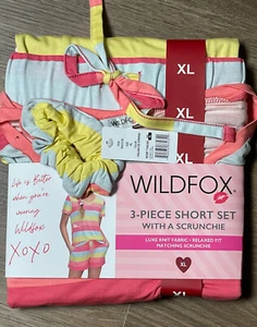 NEW Wildfox pajamas Set Womens XL Stripes Luxe Knit shorts top summer Lounge 3pc - Picture 1 of 4
