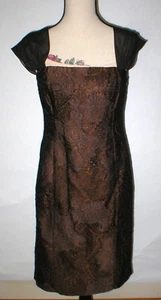 Womens NWT $798 Worth New York 4 Dress Copper Brown Chiffon Sheath Black Silk - Picture 1 of 12