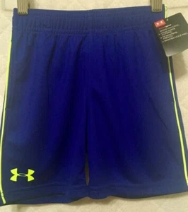Under Armour Boys Shorts Pockets Royal Neon Logo Stripes SZ 4 NWT - Picture 1 of 5