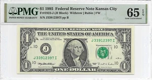 1995 $1 KANSAS CITY FRN. PMG GEM Uncirculated 65 EPQ. J/I Block. FW Print - Picture 1 of 2