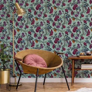 Green Purple Floral Wallpaper Birds Paste The Wall Shimmer Feature Wall Lounge - Picture 1 of 2