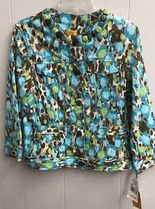 Ruby Rd. Jacket. Shiny Blue/Brown/Green Animal Print. Beaded Neck. Size 10. NWT - Picture 1 of 14