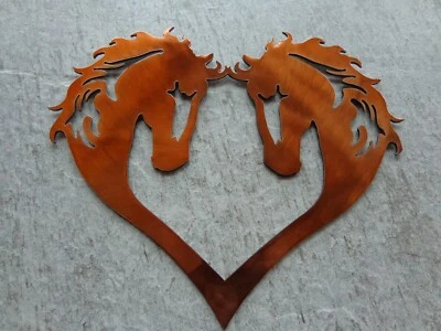 Лошадиные головы в форме сердца плазменная резка металл искусство 10 дюймов ширина x 8 дюймов T медь полупрозрачные - Изображение 1 из 4
