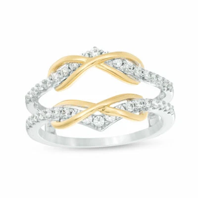 0.37Ct Real Diamond Chevron Solitaire Enhancer Wrap Ring in 10K Two-Tone Gold - Image 1 of 4