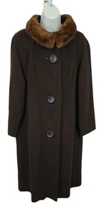 Wyandotte Vintage 60's Brown Wool and Fur Coat Size M - Picture 1 of 12