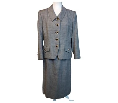 VTG Herbert Grossman Tweed Skirt Suit Women's Size 12 Black Check Lined Classic  - Image 1 of 4
