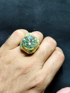 Diamond & African Ruby 925 Silver Ring خاتم يدوي الماظ روسي وزمرد افريقي - Picture 1 of 4