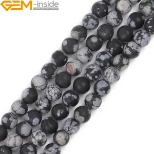 Black Snowflake Obsidian Jasper Natural Stone Forested Matt Round Beads Making - Picture 1 of 26