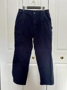 MENS 36 x 32 - Carhartt Navy Blue Carpenter Canvas Loose Original Fit Work Pants - Picture 1 of 13