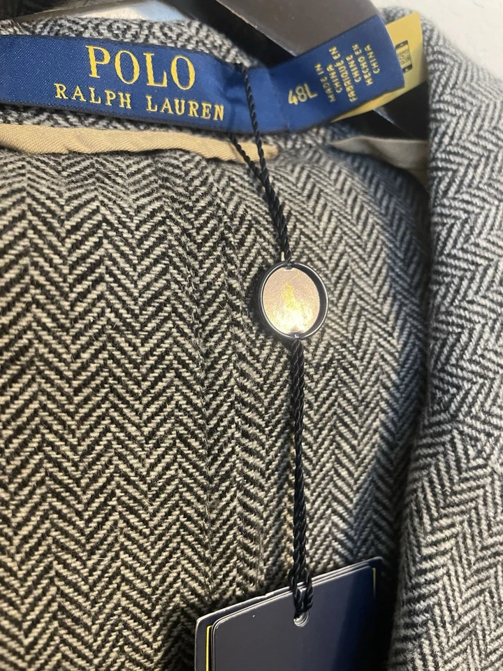 Polo Ralph Lauren Black & Cream Wool Blend Herringbone Sportcoat Size 48L NWT - Image 1 of 4