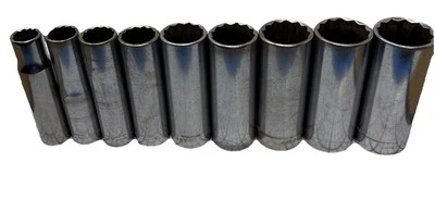 Vtg Craftsman USA 9pc 1/2" Dr Deep 12 Pt  SAE Socket Set 1/2"-1-1/8" V-G No 3/4" - Image 1 of 4