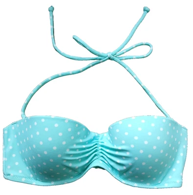 Top de bikini de natación Victoria's Secret bandeau 32C azul con aros lunares halter Foto 1 de 4