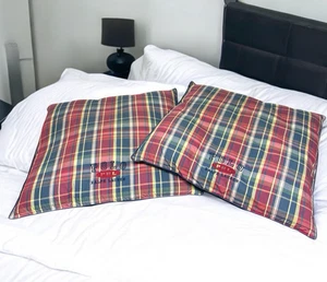 Set of 2 Polo Ralph Lauren Tartan Plaid Red Blue 24" Square Throw Pillows - Picture 1 of 13