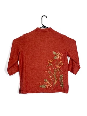 Womens Koret Button Down Shirt Size L Embroidered Bird of Paradise Red - Image 1 of 4