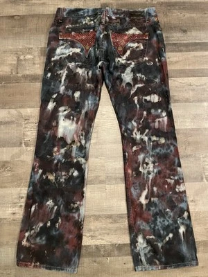 Robin’s Jeans Tie Dye Denim Adult Size 40x35 Rhinestone (F444) - Image 1 of 4