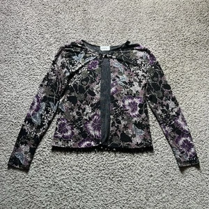 Vintage Y2K 90s Cardigan Large Floral Metallic Beaded Cocktail Fairy Whimsigoth - Picture 1 of 5