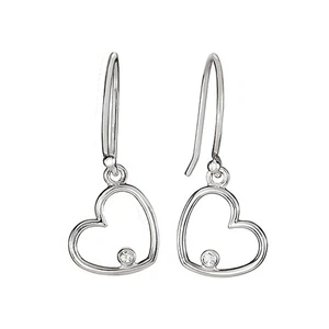 Solitaire Diamond Heart Earrings in Sterling Silver - Picture 1 of 3