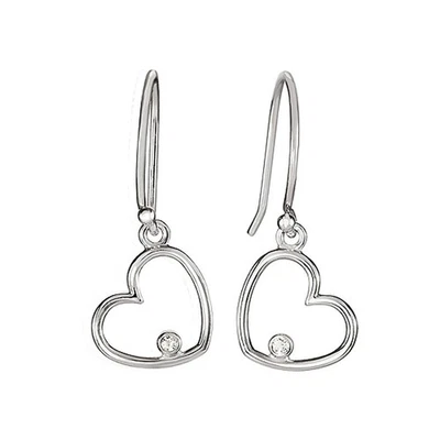 Solitaire Diamond Heart Earrings in Sterling Silver - Image 1 of 3