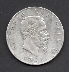 5 LIRE - VITTORIO EMANUELE II - Savoia - Cinque Lire - Zecca di ROMA - Anno 1871 - Foto 1 di 2