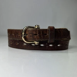 Skinny Brown Punched Top Grain Cowhide Belt - Size 24 - Picture 1 of 8