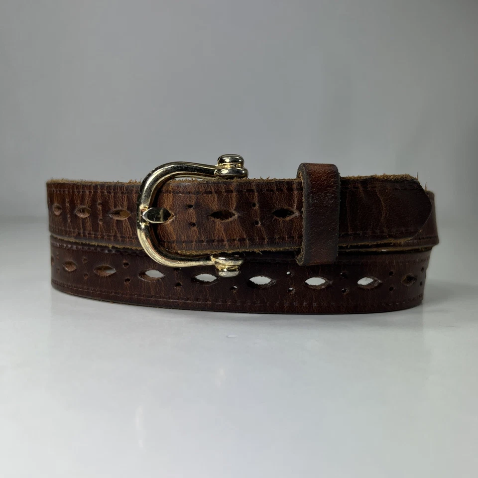 Cinturón de cuero de vaca de grano superior perforado marrón ajustado - talla 24 Foto 1 de 4