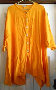 Oh My Gauze Dress Sz 2 L XL 12 14 Sleeve 3/4 Button Up Lagenlook Beachy Gold Ye - Picture 1 of 8