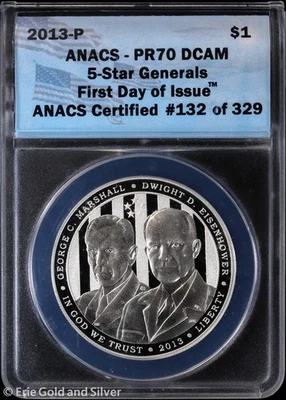 2013-P Proof 5-Star Generals Commemorative Silver Dollar ANACS PR 70 DCAM | FDOI - Image 1 of 4