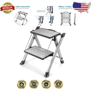 Portable Non-Skid 2-Step Ladder - Ideal for Bathroom, Kitchen, or Bedroom - Picture 1 of 10