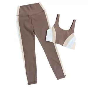 Wilo Marrón y Blanco Acanalado Sujetador Atlético Tobillo Leggings Conjunto Talla XS Yoga Gimnasio Equipo - Imagen 1 de 12