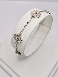 DELICATE 925 STERLING SILVER WHITE GOLD OVERLAY MOISSANITE DVVS1 FLOWER BRACELET - Picture 1 of 7