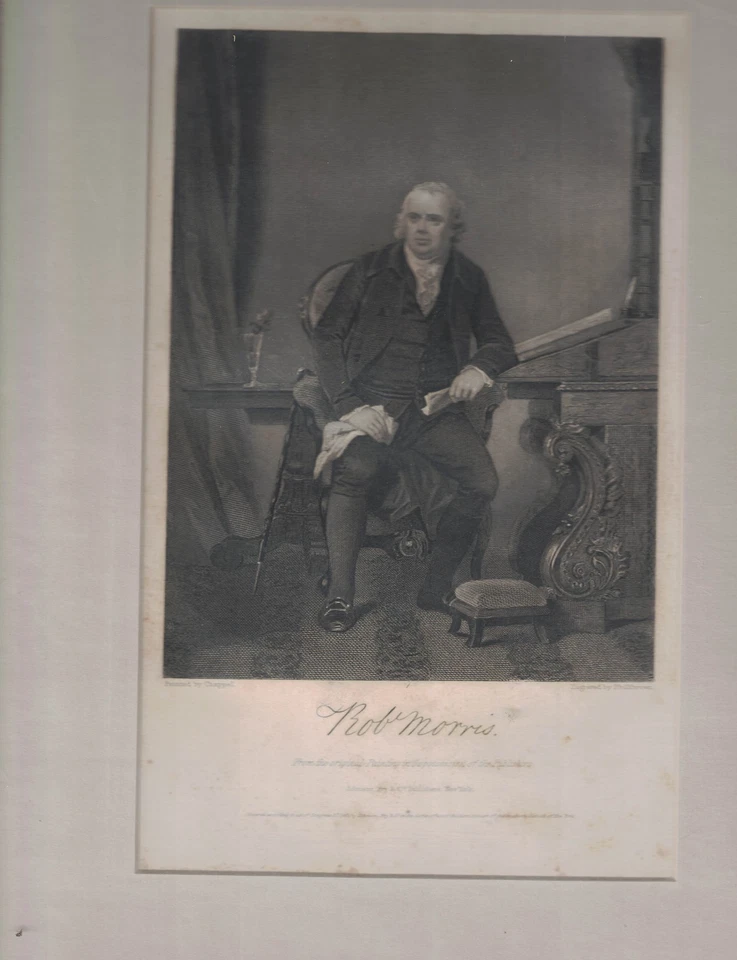 ROBERT MORRIS 1860s Johnson & Fry impresión enmarañada - Padre Fundador Foto 1 de 1